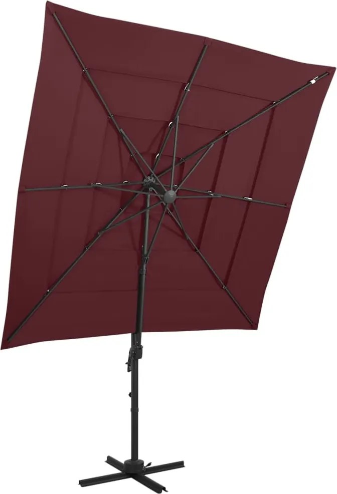 vidaXL Umbrelă cu 4 niveluri, stâlp aluminiu, roșu bordo, 250x250 cm