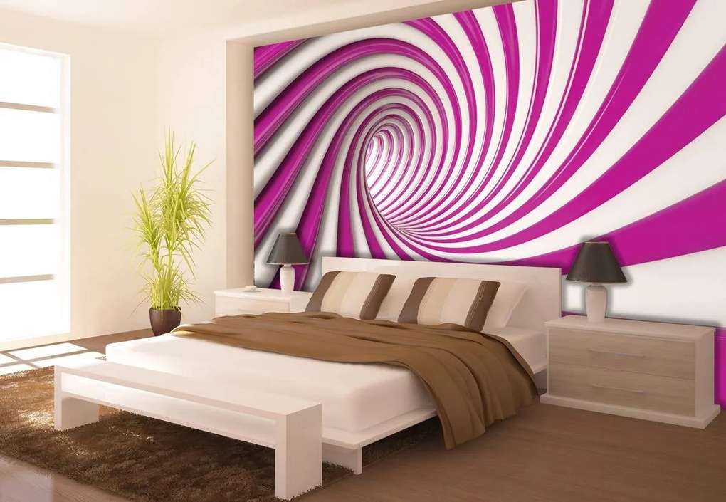 Fototapet - Tunelul alb și roz 3D (152,5x104 cm)
