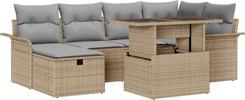 vidaXL Set de canapele pentru grădină cu pernă 7 pcs Bej Rattan poli