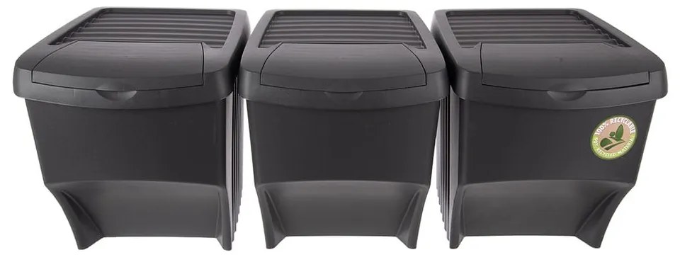 Coșuri de gunoi negre 3 buc. pentru reciclare 3x22 l din plastic – Orion