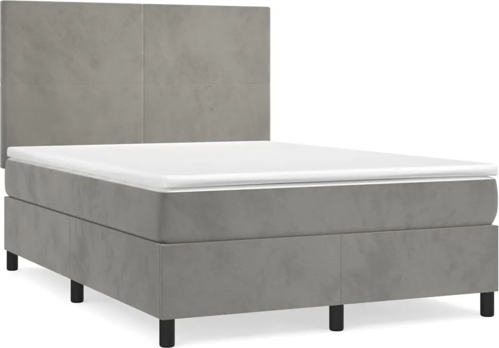 vidaXL Pat box spring cu saltea, gri deschis, 140x190 cm, catifea