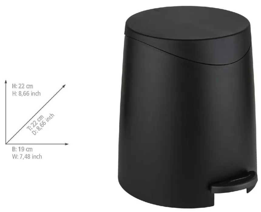 Coș de gunoi negru cu pedală din plastic 3 l Portes – Allstar