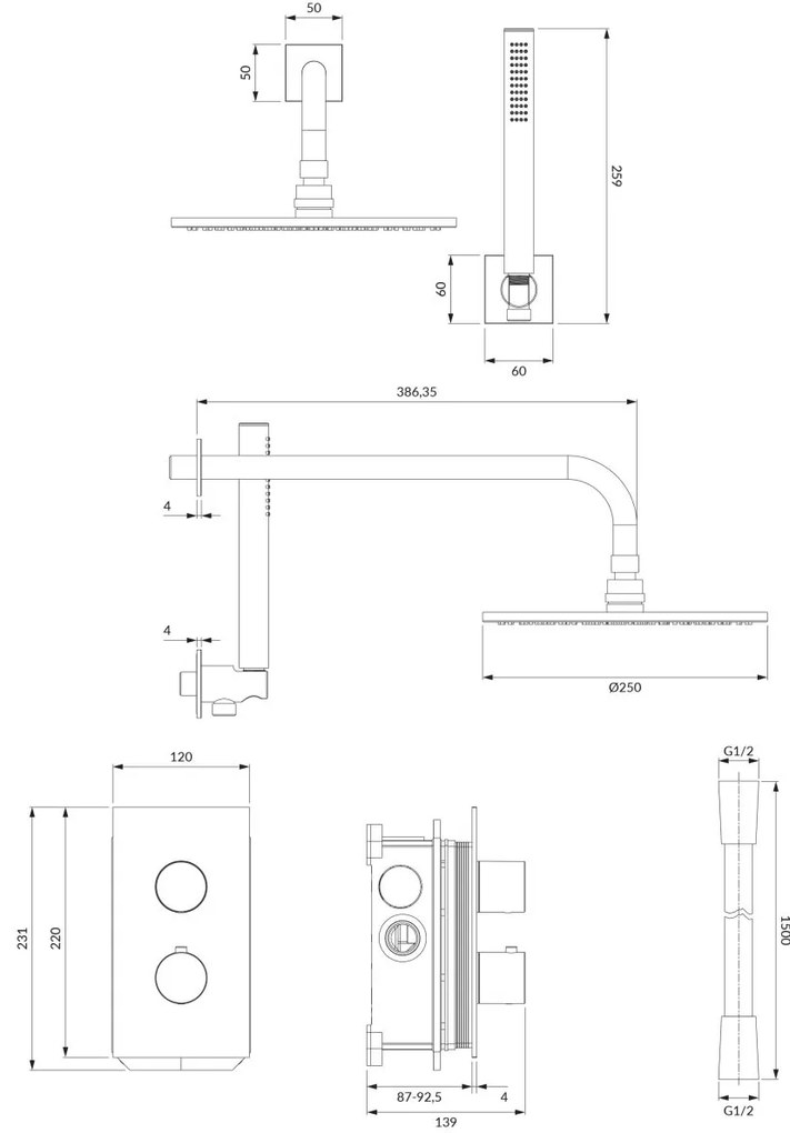 Omnires Contour set de dus ascuns cu termostat da cupru SYSCT11CPB