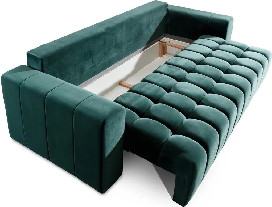 Canapea verde-închis extensibilă/cu spațiu de depozitare cu tapițerie din catifea 247 cm Lazaro – ELTAP