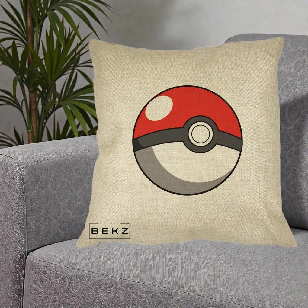 Perna Personalizata Pokeball Rosie, 40x40 cm, Crem, Husa Detasabila, Perna Inclusa, BEKZ®