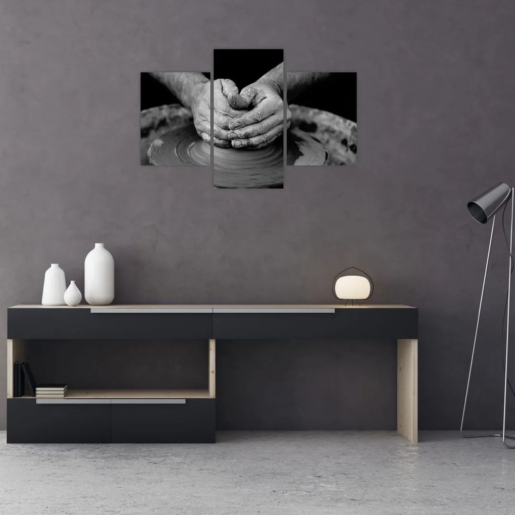 Tablou alb negru - producția de ceramică (90x60 cm)