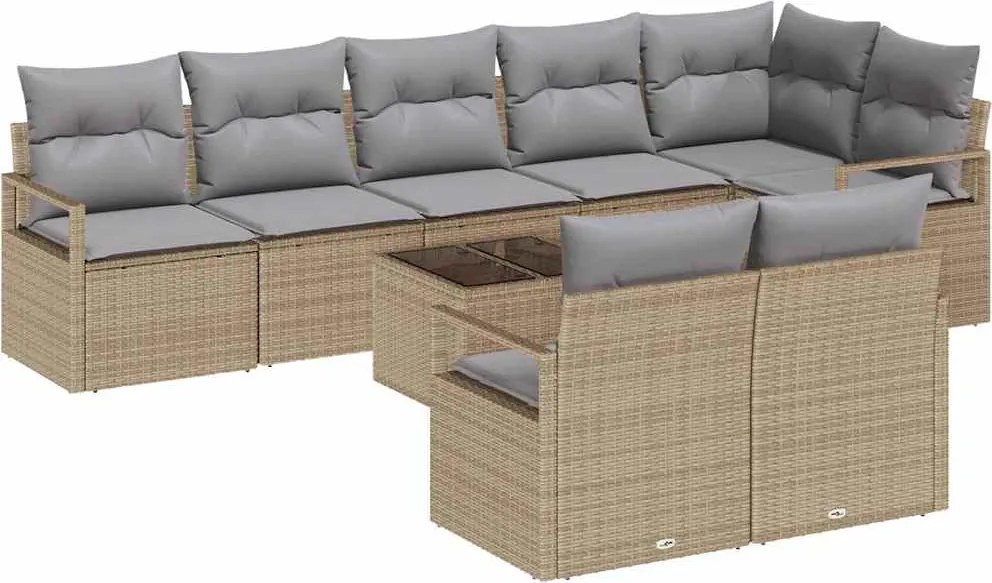 vidaXL Set de canapele pentru grădină 9 pcs Beige și gri deschis