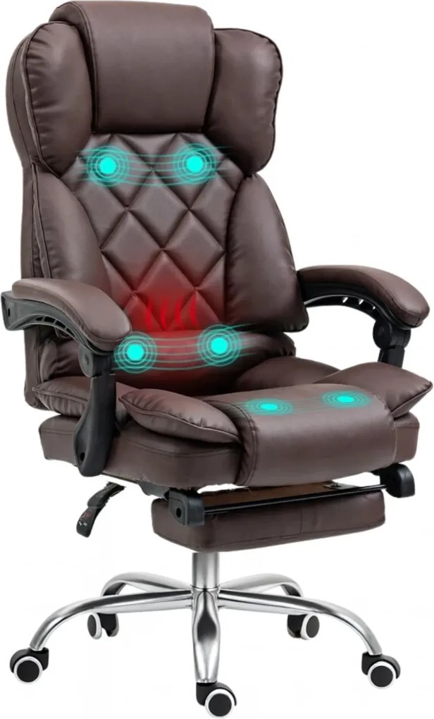 Scaun directorial, cu Masaj și Încălzire, suport picioare, funcție sezlong, piele PU, Maro