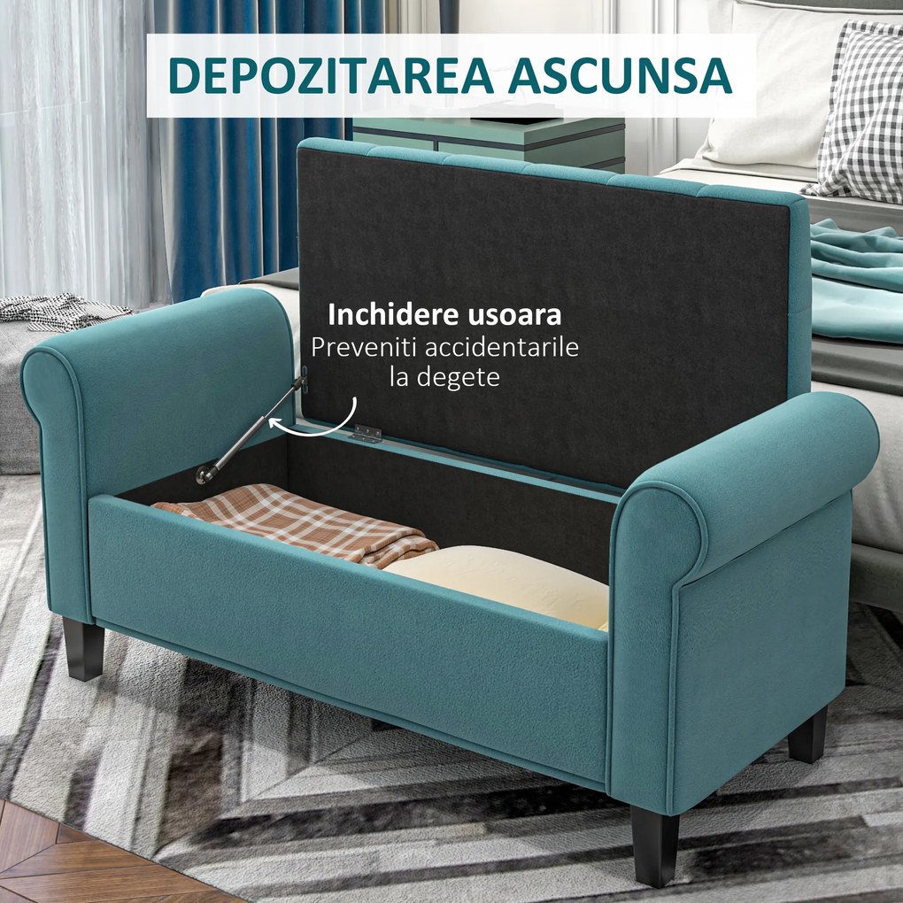 HOMCOM Bancă de Depozitare din Țesătură tip Catifea cu Spațiu Ascuns, Bej | Aosom Romania