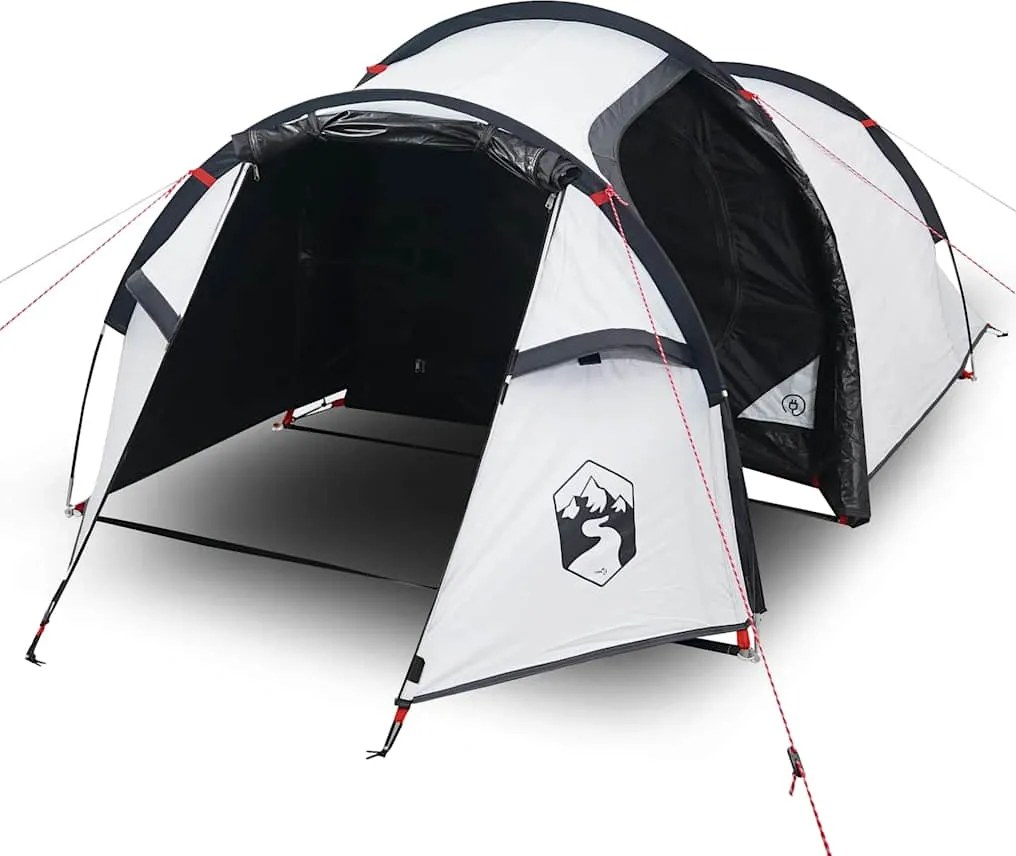 vidaXL Cort camping tunel 2 persoane, alb, țesătură opacă, impermeabil