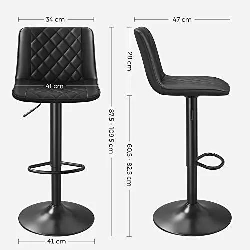 Set 2 scaune bar negre din piele ecologica si metal, 41x47x87.5 cm Vasagle