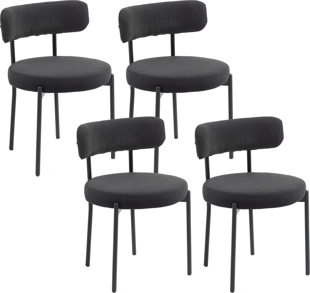 HOMCOM Set de 4 scaune de sufragerie cu spătar din țesătură picioare din oțel 51 x 51 x 76 cm negru | Aosom Romania