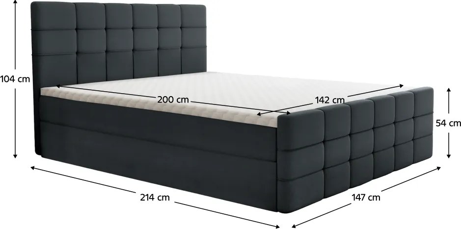 Pat boxspring, 140x200, gri, BEST