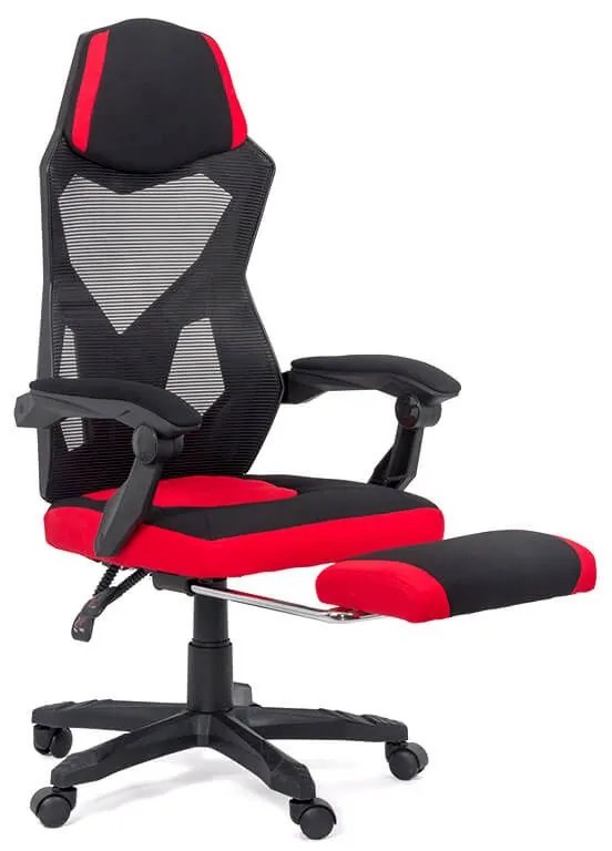 Scaun gaming rosu din mesh cu spatar rabatabil si suport picioare OFF 304