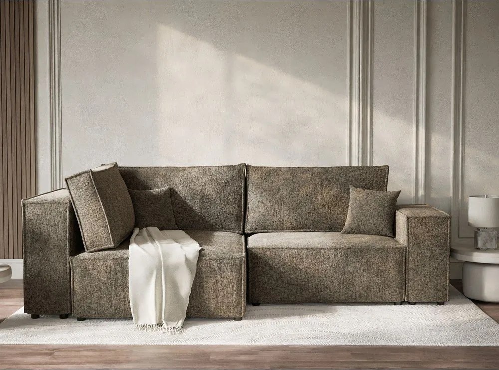 Colțar maro extensibil/cu spațiu de depozitare cu tapițerie din chenille (cu colț pe partea stângă/în formă de ”L”) Tonga – Maison de Rêve