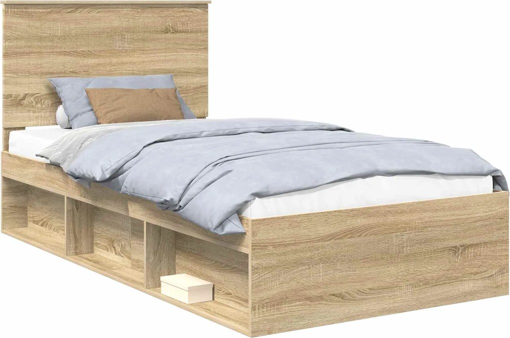 vidaXL Cadru de pat cu headboard Sonoma 100 x 200 cm Lemn de pin masiv