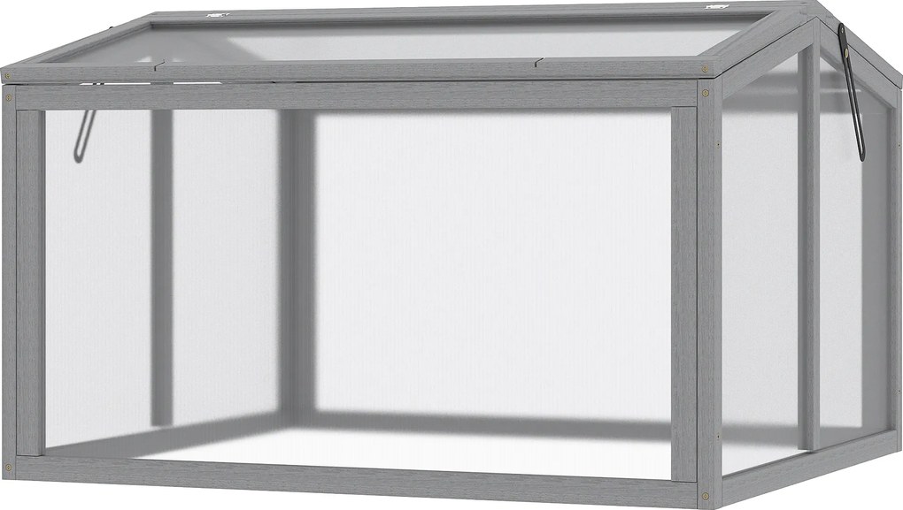 Outsunny Seră tip cutie pentru răsaduri, pat pentru plante cu capac din lemn și policarbonat, rezistent la intemperii, Gri deschis 90 x 80 x 58 cm | Aosom Romania