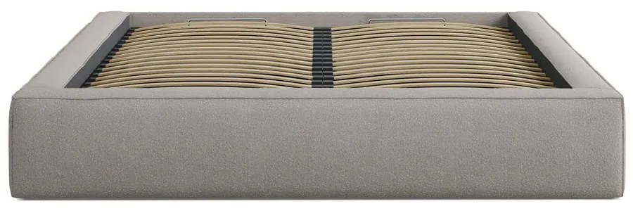 Pat matrimonial gri deschis tapițat cu spațiu de depozitare cu somieră 200x200 cm Simon Olivia – Micadoni