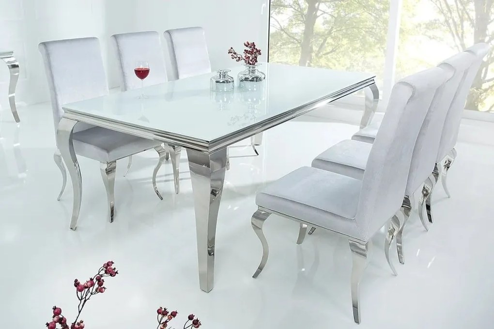 Masa Dining Eleganta, Sticla, Alb, Modern Barock 180cm