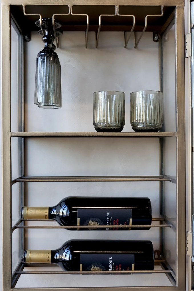 Dulap bar de perete vintage din alamă antichizată cu suport pahare, 40×21×64 cm, „Comptoir"