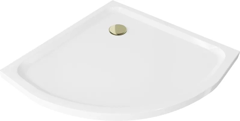 Mexen Flat brodzik semirotund slim 90 x 90 cm, alb, sifon auriu - 41109090G