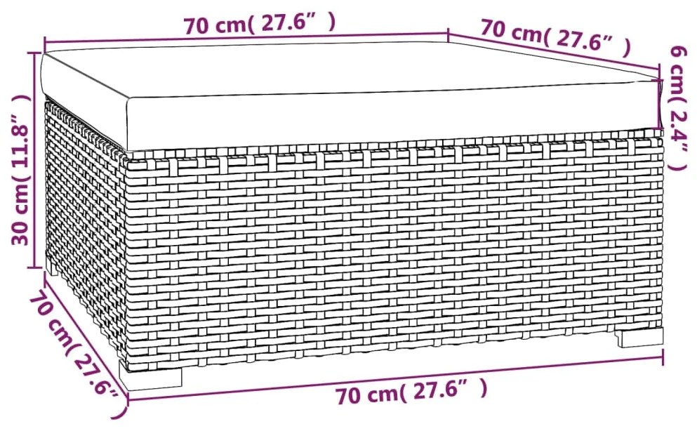 Set mobilier de gradina cu perne, 7 piese, gri, poliratan gri si bleumarin, 3x colt + 3x mijloc + suport pentru picioare, 1