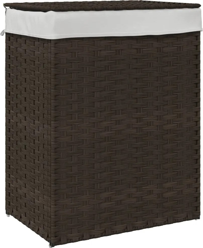 vidaXL Coș de rufe cu capac, maro închis, 46x33x60 cm, poliratan