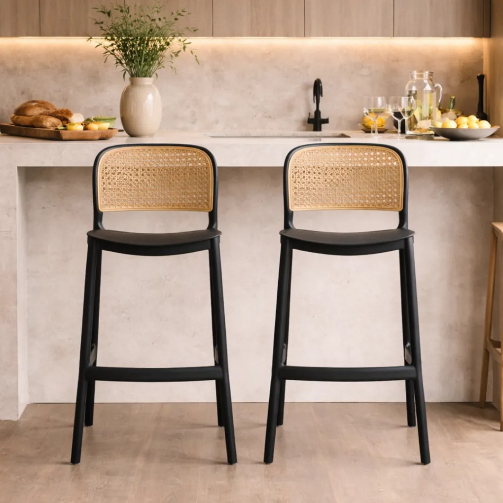 Scaun de bar, stivuibil, negru/bej, RAVID NEW TYP 3