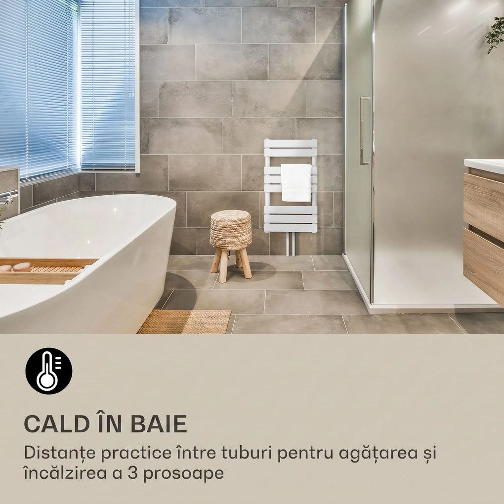 Blumfeldt Fairmont 80 x 45 calorifer 375W apă caldă 3 suporturi pentru prosoape 1/2