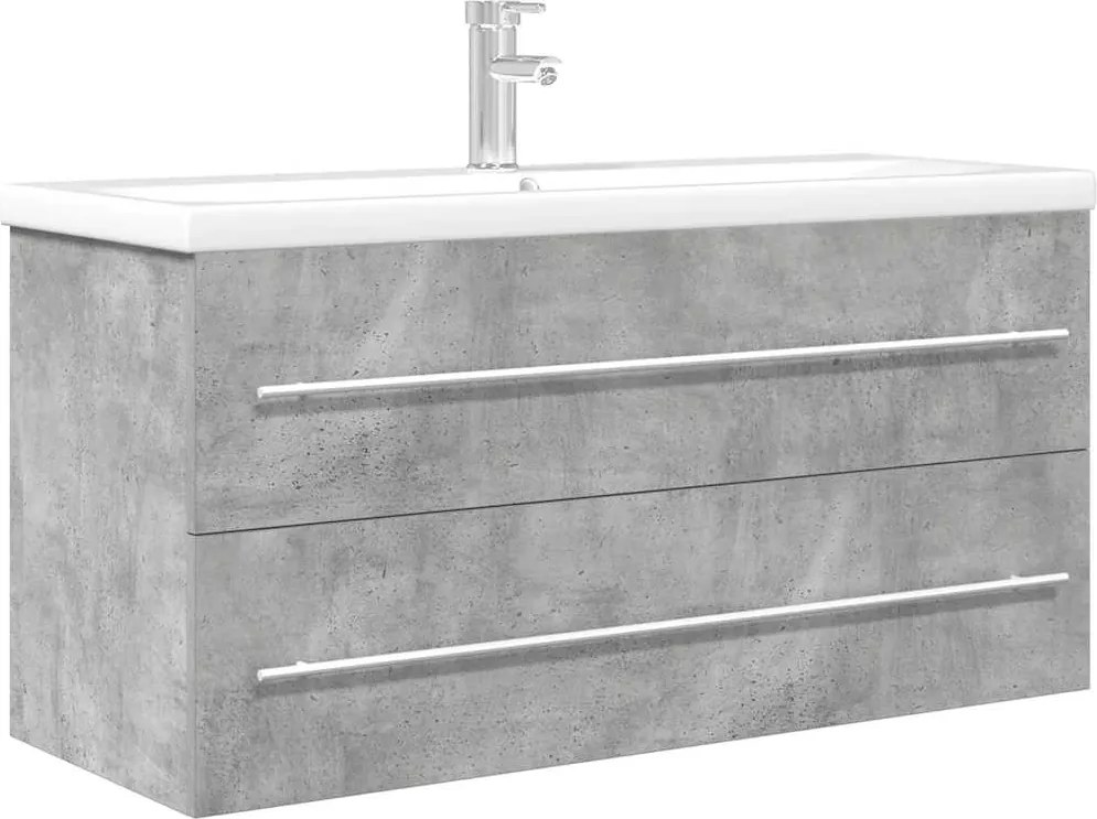 vidaXL Set mobilier de baie, 2 piese, gri beton, lemn compozit