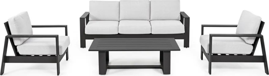 Set mobilier de gradina, 4 piese, metal, gri / negru, Baltic Bizzotto