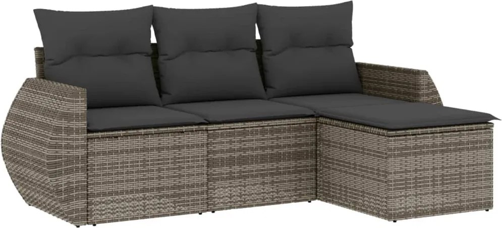 vidaXL Set canapea de grădină cu perne, 4 piese, gri, poliratan