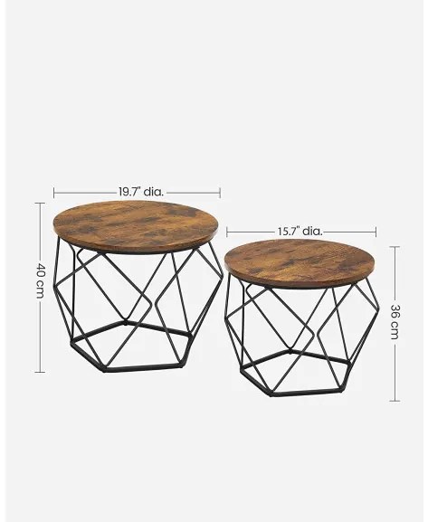 Set De 2 Masute De Cafea, Maro Rustic Si Negru