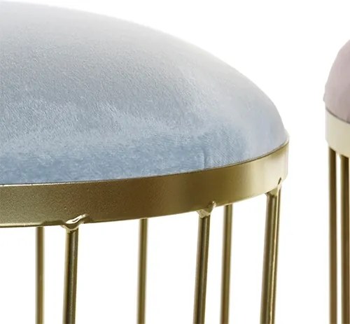 Taburet Soft Blue cu suport din metal auriu 36.5x38 cm