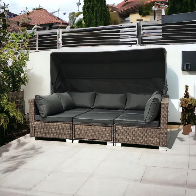 Mobilier modular din rattan cu umbra în maro