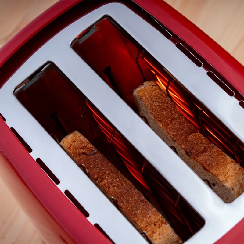 Prajitor de paine Oliver Voltz Daisy OV51440W, 700W, 2 felii, 6 trepte, Tava pentru firimituri detasabila, Rosu