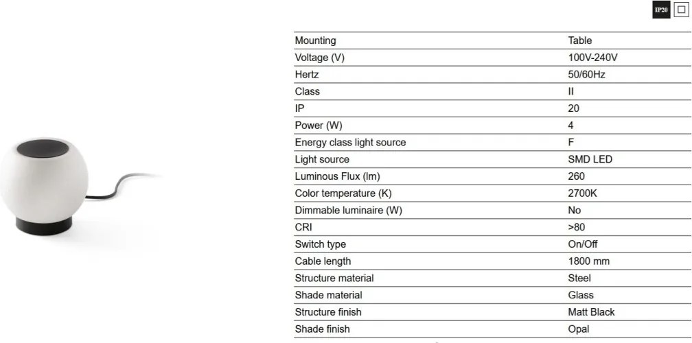 Veioza LED stil minimalist MOY negru, opal