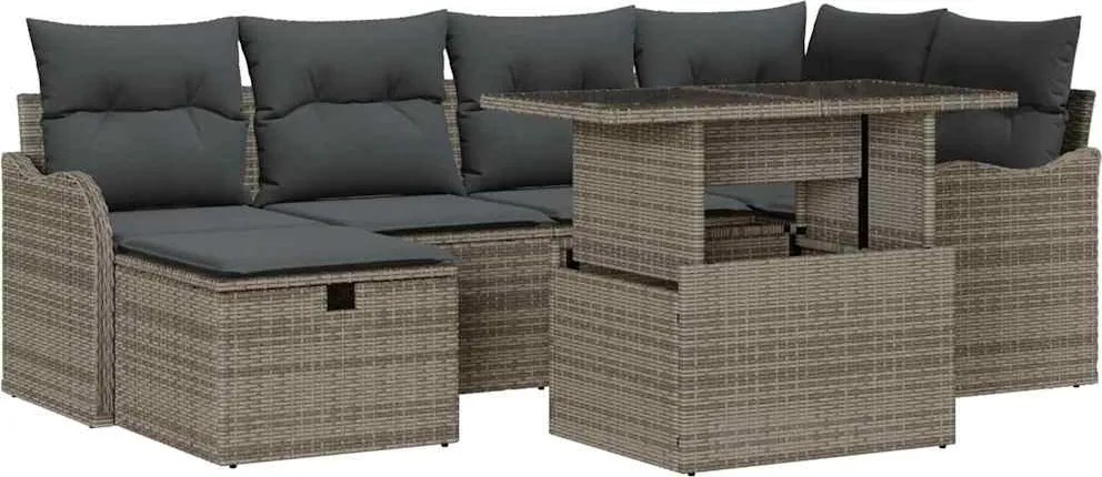 vidaXL Set de canapele pentru grădină cu pernă 7 pcs Gri Rattan poli