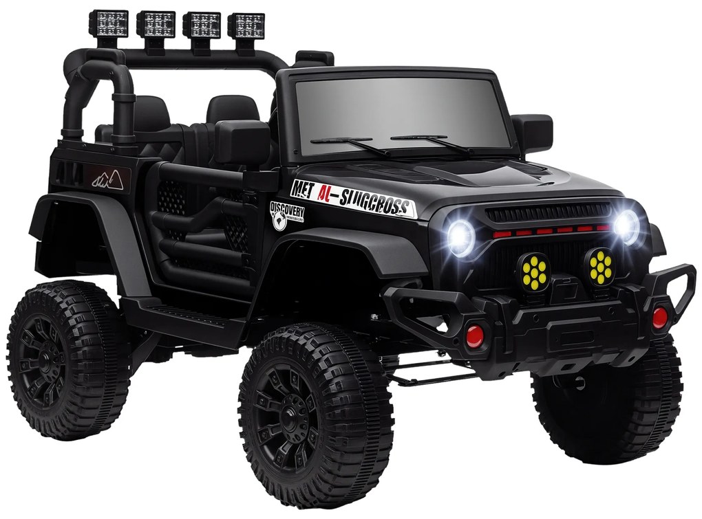 AIYAPLAY Mașină electrică pentru copii UTV cu telecomandă 2,4G, 2 motoare de 12 V, muzică, claxon, lumini LED, 100x63x65cm, negru | Aosom Romania