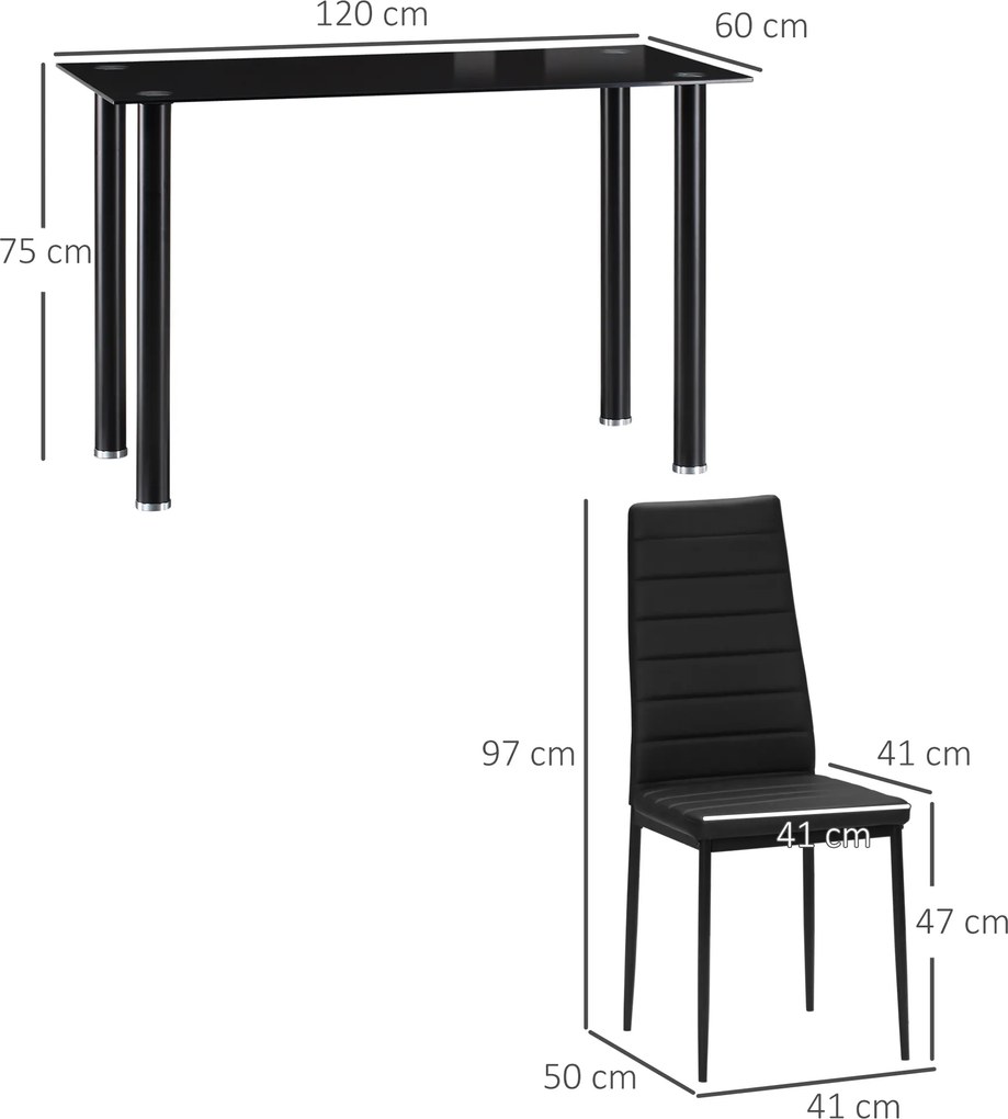 HOMCOM Set 5 piese set sufragerie masă cu 4 scaune, design modern, masă din sticlă, Negru | Aosom Romania