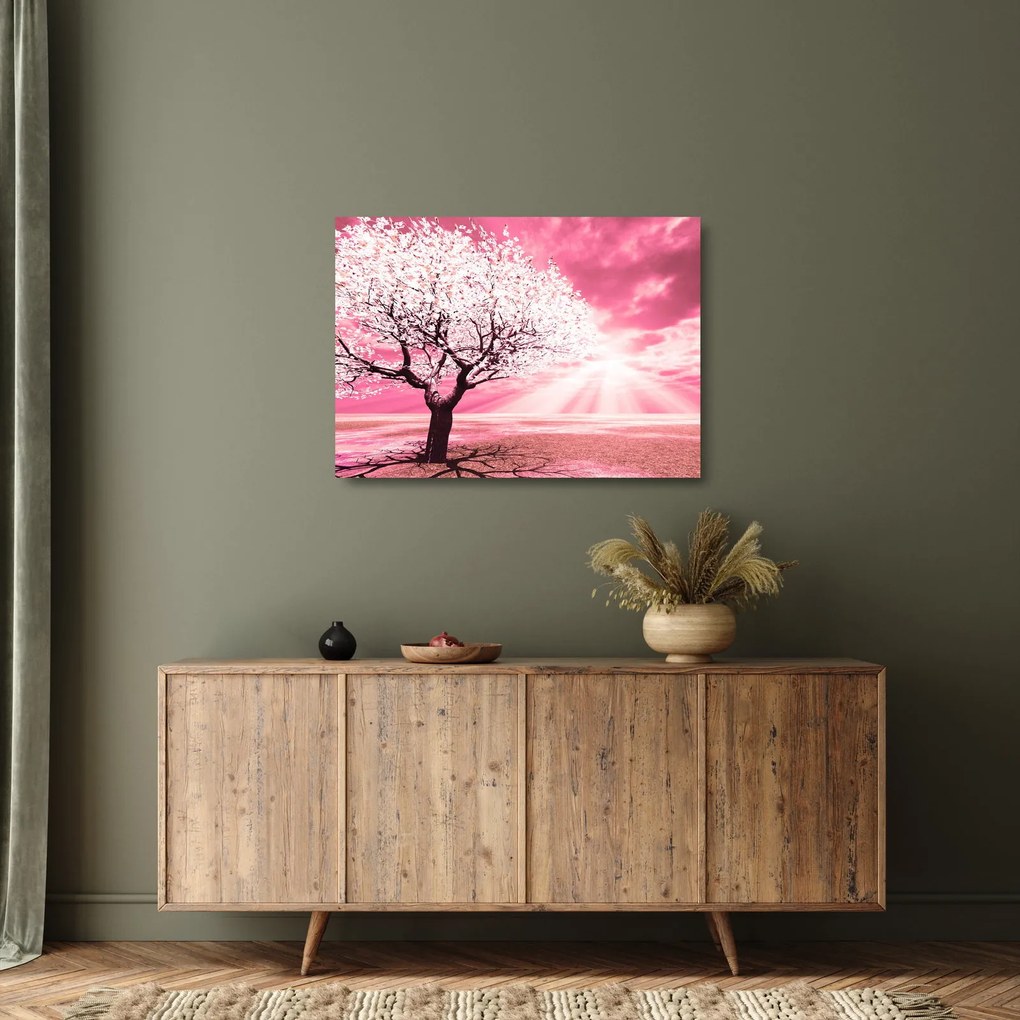 Tablou pe sticlă cu pomul roz (70x50 cm)