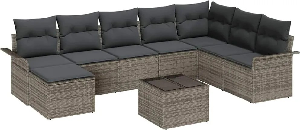 vidaXL Set de canapele pentru grădină cu pernă 9 pcs Gri Rattan poli