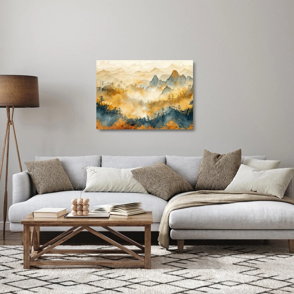 Tablou pe sticlă - Munți, acuarelă (70x50 cm)