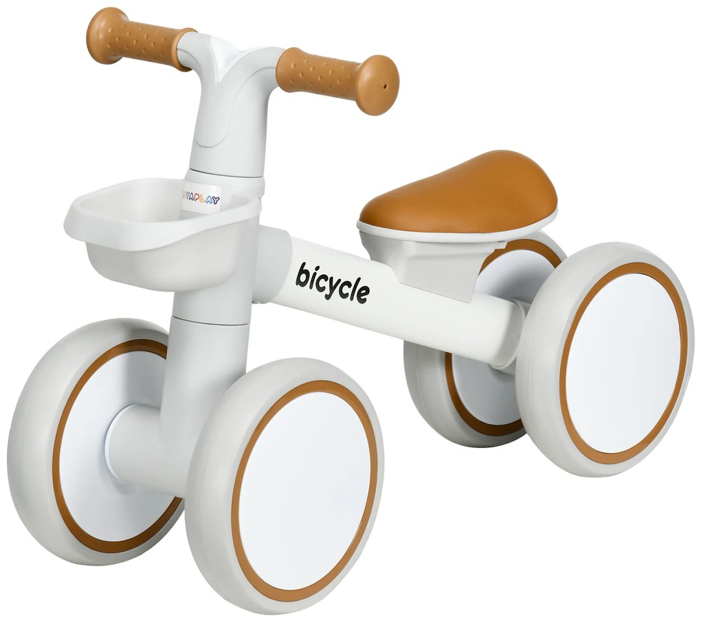 AIYAPLAY Bicicletă de echilibru pentru copii 4 roți șa reglabilă, ghidon ergonomic aliaj aluminiu, PP, copii 1-3 ani - Maro Alb | Aosom Romania