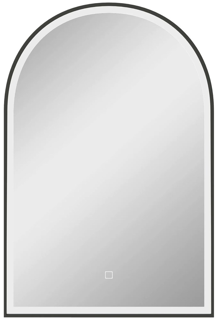 HOMCOM Oglindă de baie cu LED-uri 90 x 60 cm, montată pe perete, 3 culori, arcuită cu cadru din aluminiu, funcție anti-întunecare și comutator tactil | Aosom Romania