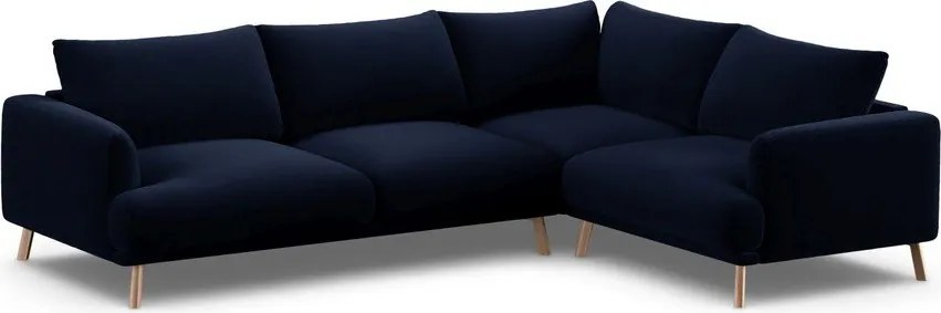 Colțar albastru închis cu tapițerie din catifea (cu colț pe partea dreaptă/în formă de ”L”) Naomi – Micadoni