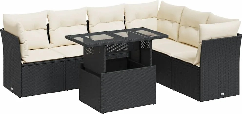 vidaXL Set canapele de grădină cu perne, 7 piese, negru, poliratan