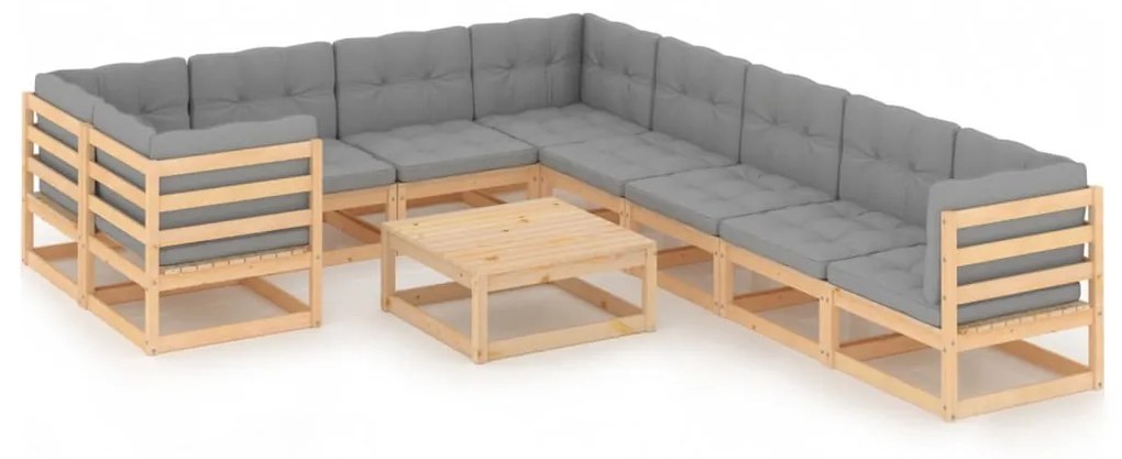 vidaXL Set mobilier grădină cu perne, 10 piese, lemn masiv de pin