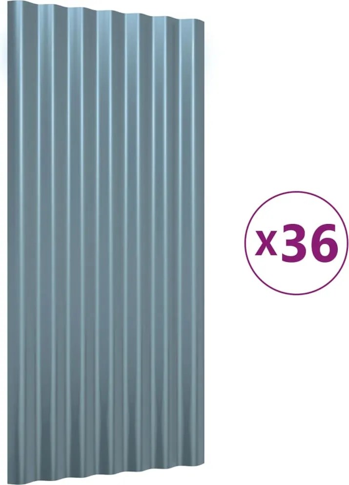 vidaXL Panouri de acoperiș 36 buc. oțel galvanizat gri 80x36 cm