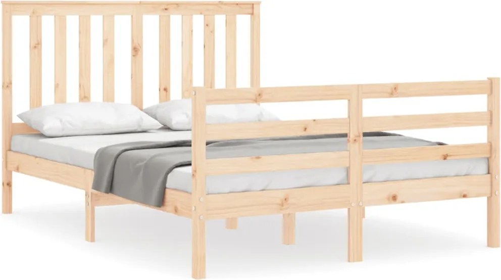 vidaXL Cadru de pat cu tăblie, dublu, lemn masiv